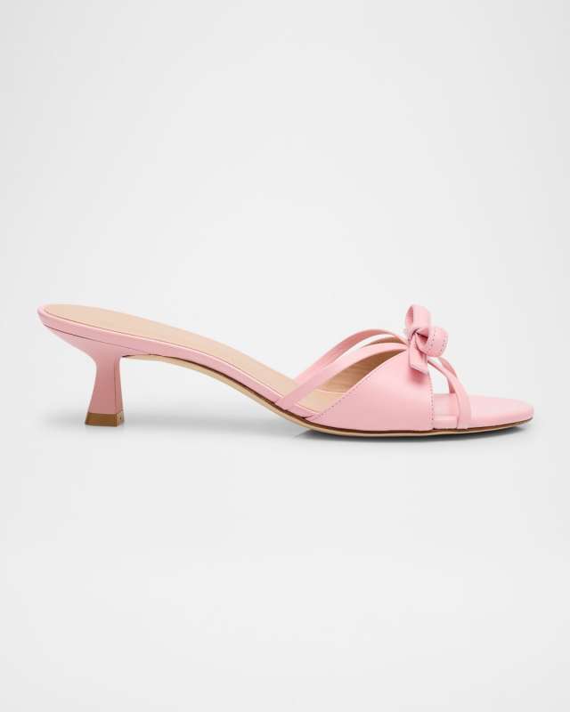 Felicity Leather Bow Kitten-Heel Mules